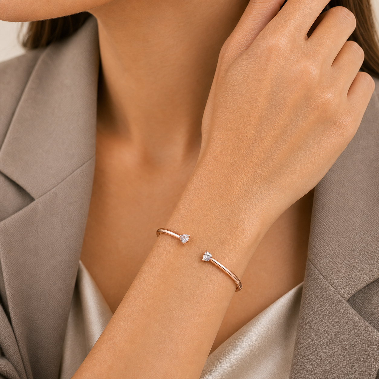 Gia Two Diamond Cuff Bangle model rose gold by SURI