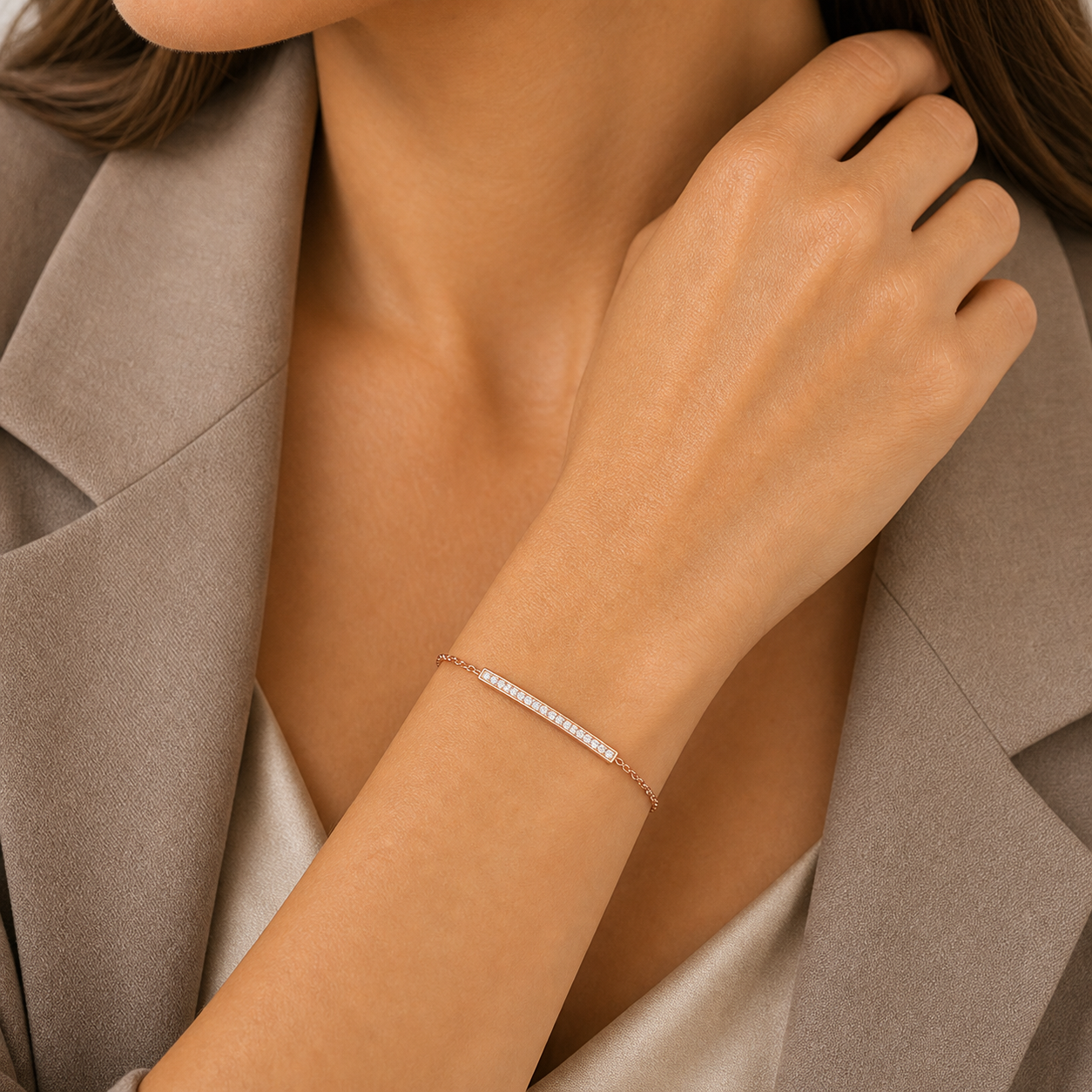 Ayla Diamond Bar Bracelet model rose gold by SURI