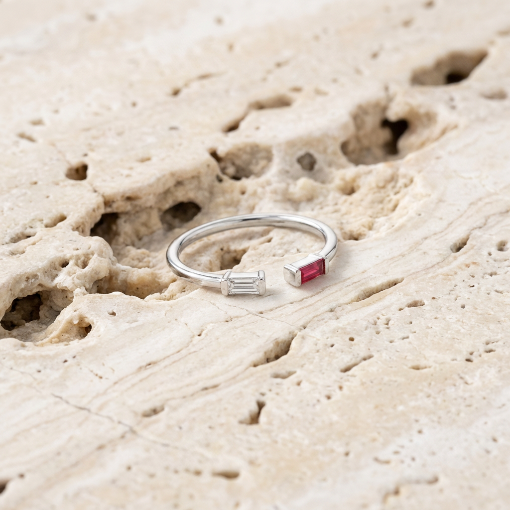 Alaia Baguette Birthstone Ring profile detail by SURI