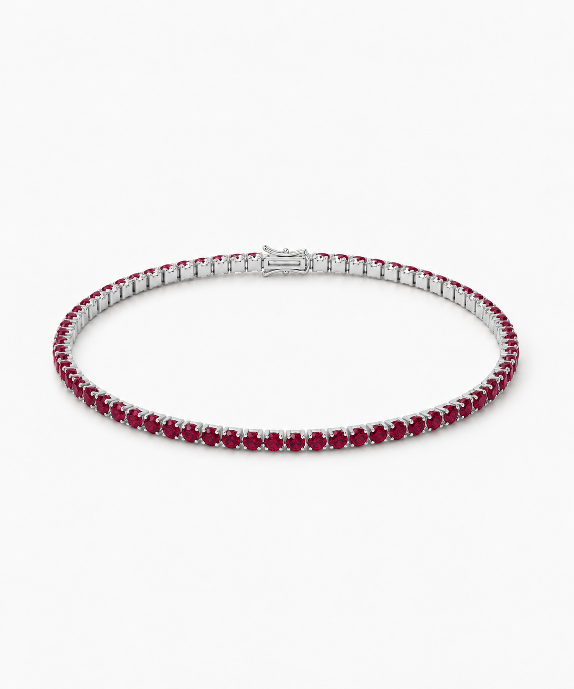 Sakura Ruby Tennis Bracelet — silver on white background