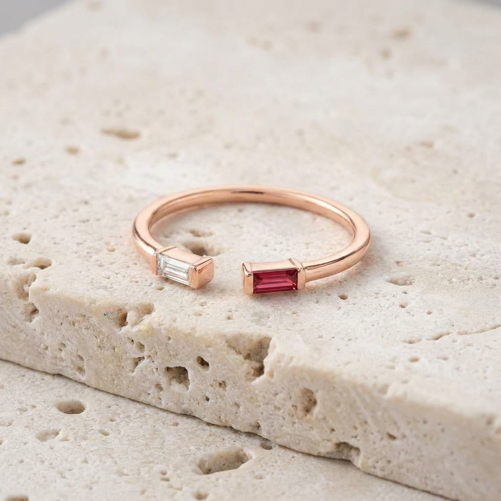 Alaia Baguette Birthstone Ring clasp detail by SURI