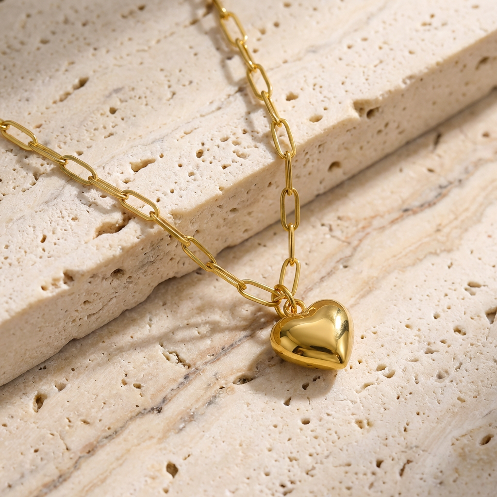 Yumi Paperclip Heart Necklace close-up detail by SURI