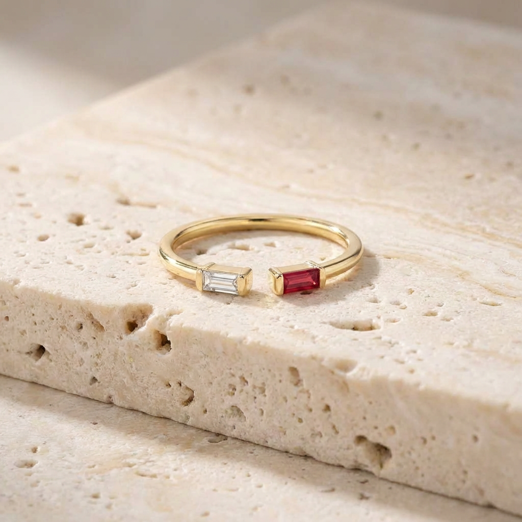 Alaia Baguette Birthstone Ring finish detail by SURI