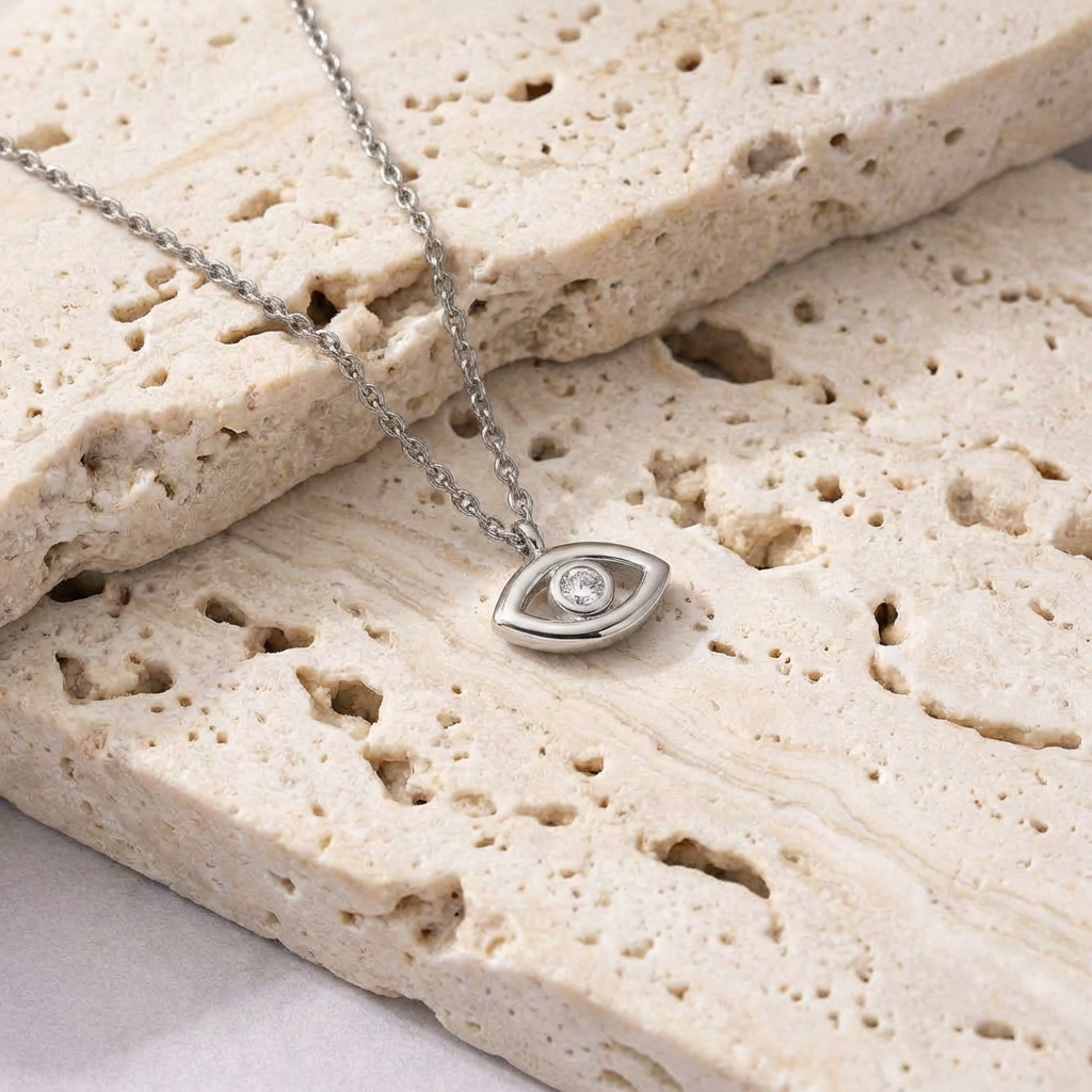 Kyra Evil Eye Necklace clasp detail by SURI