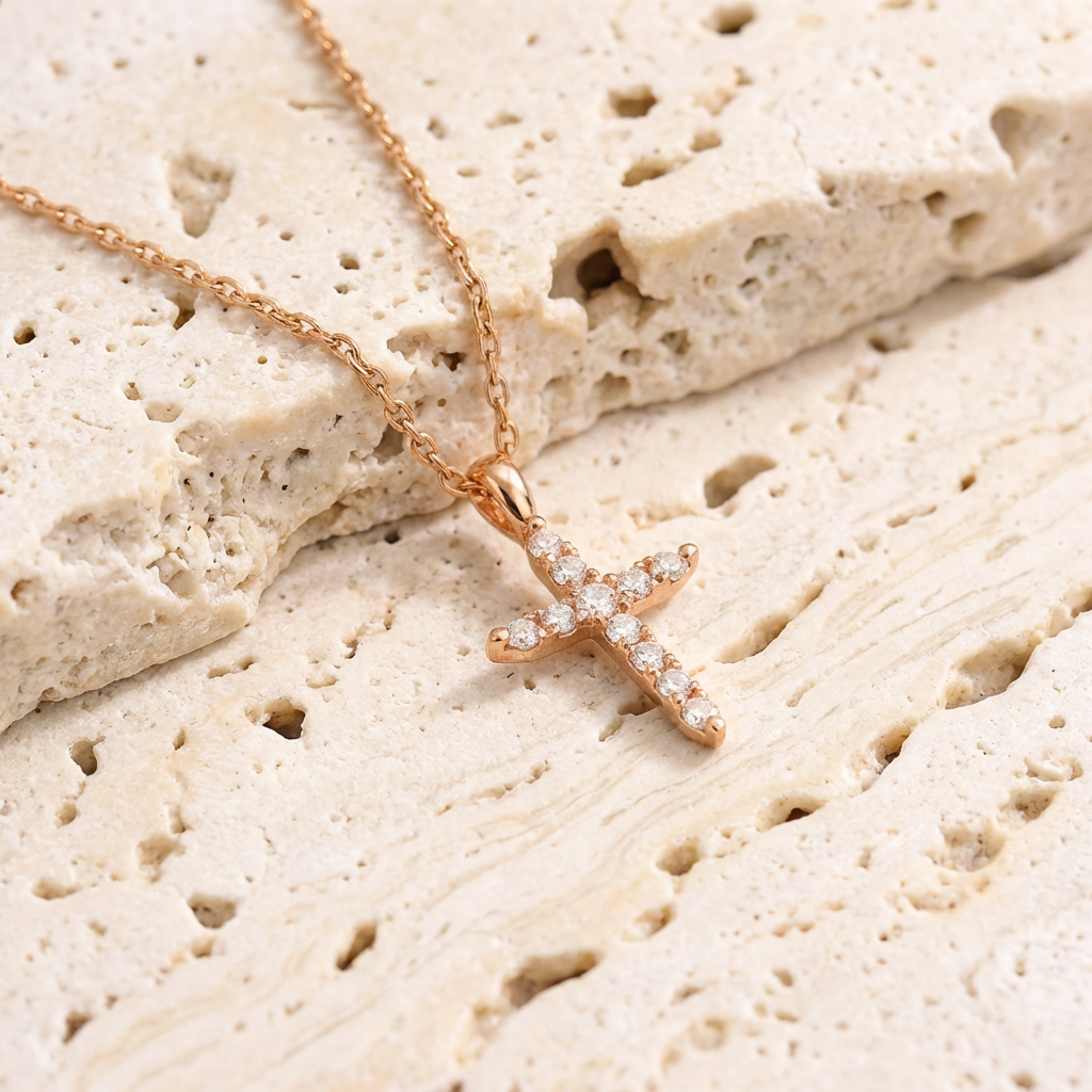 Solene Pave Cross Necklace clasp detail by SURI