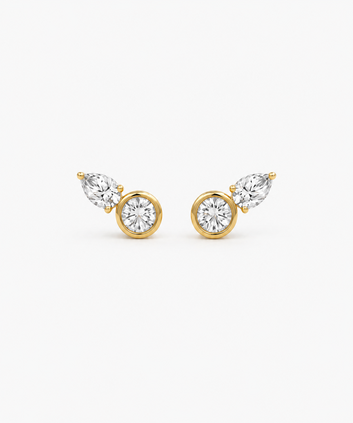 Coria Bezel Stud Earrings in gold on white background