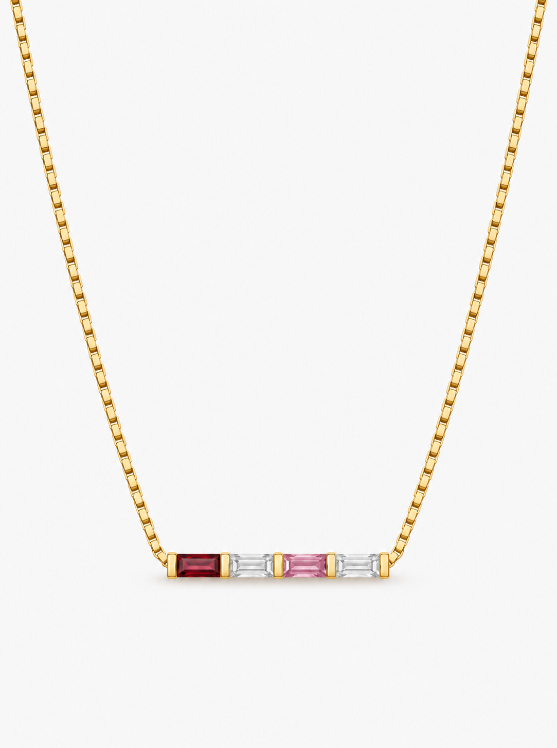 Elise Baguette Birthstone Necklace — gold on white/gray background