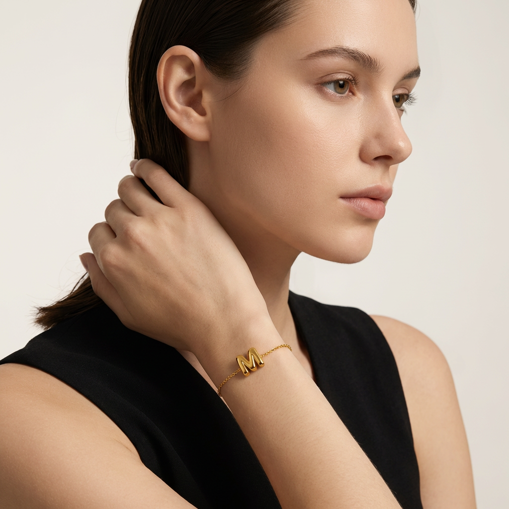 Sia Bubble Initial Bracelet lifestyle styling by SURI