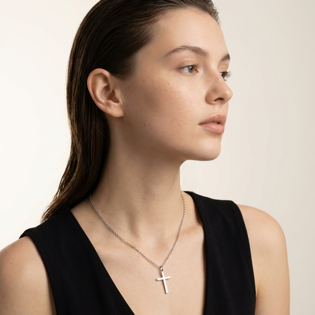Celeste Cross Necklace on-model styling by SURI