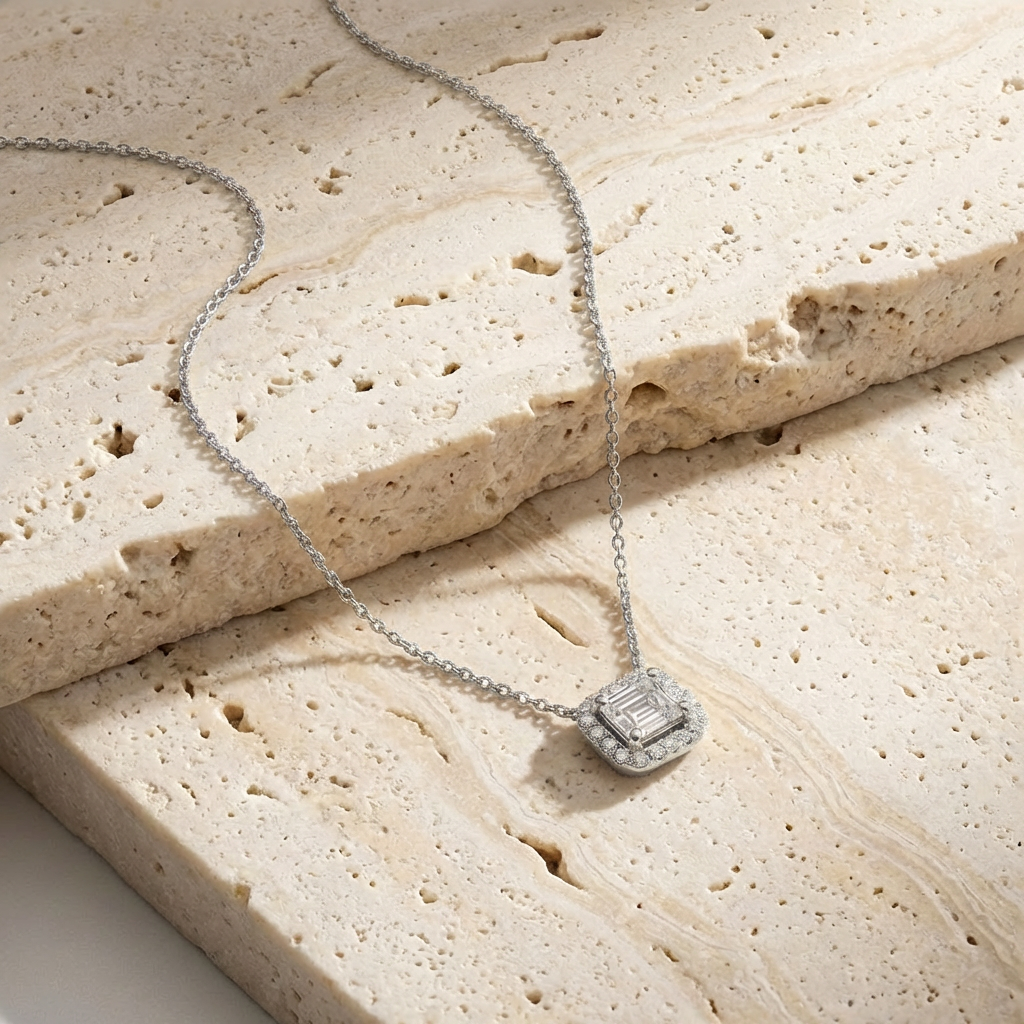 Mizu Pave Baguette Necklace clasp detail by SURI