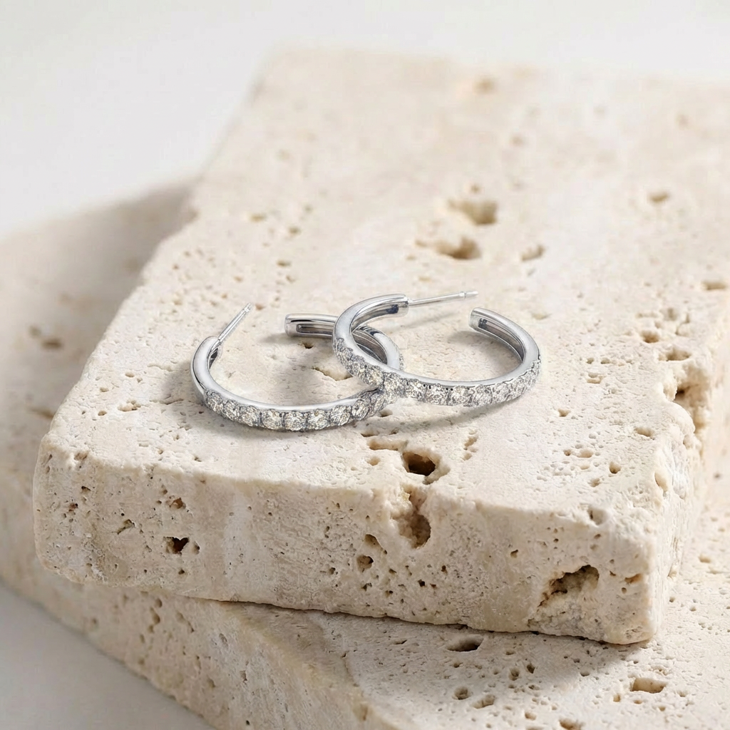 Mallorca Pave Hoop Earrings styling detail by SURI
