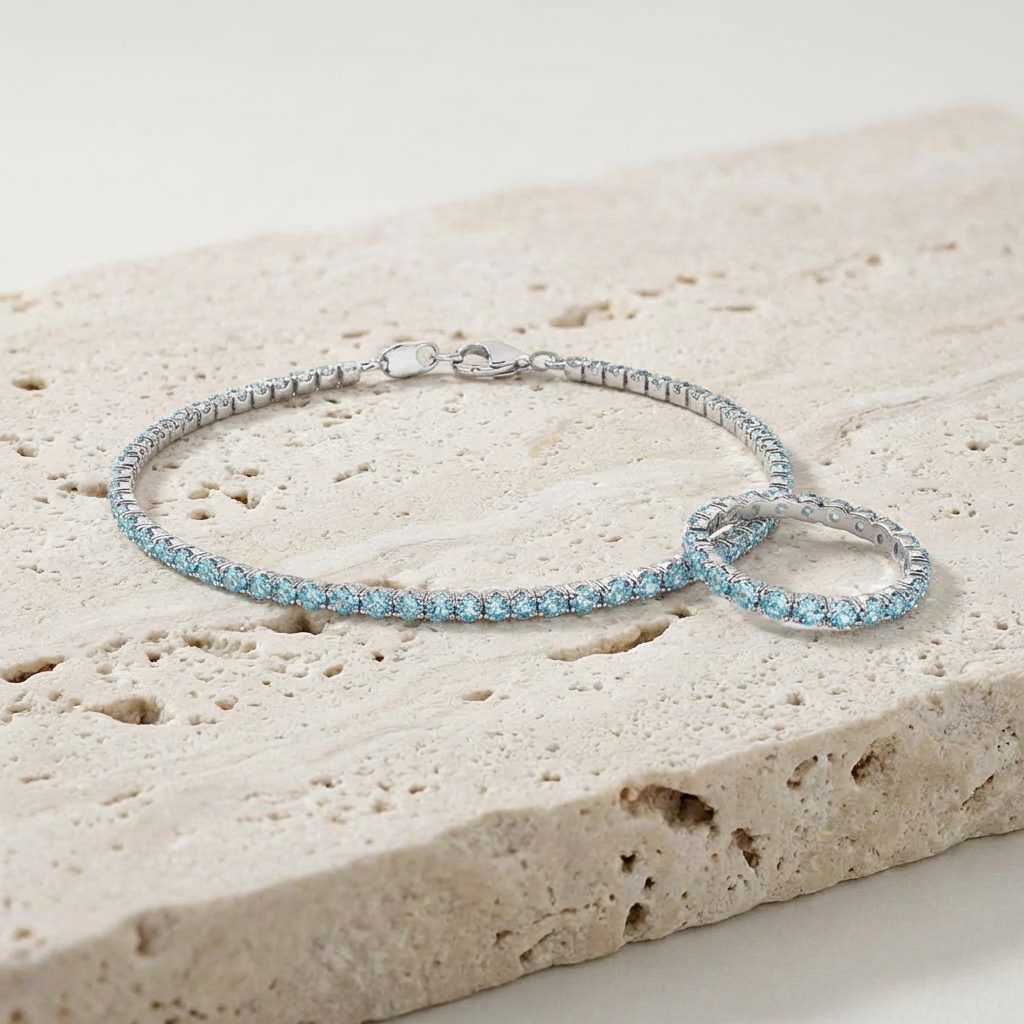 Serafina Aquamarine Tennis Duo Set Silver