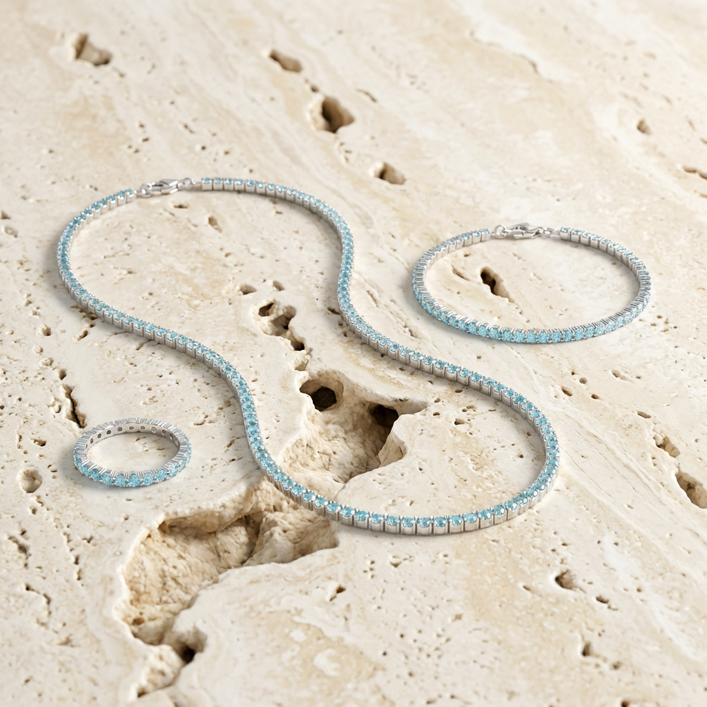 Serafina Aquamarine Tennis Trio Set Silver