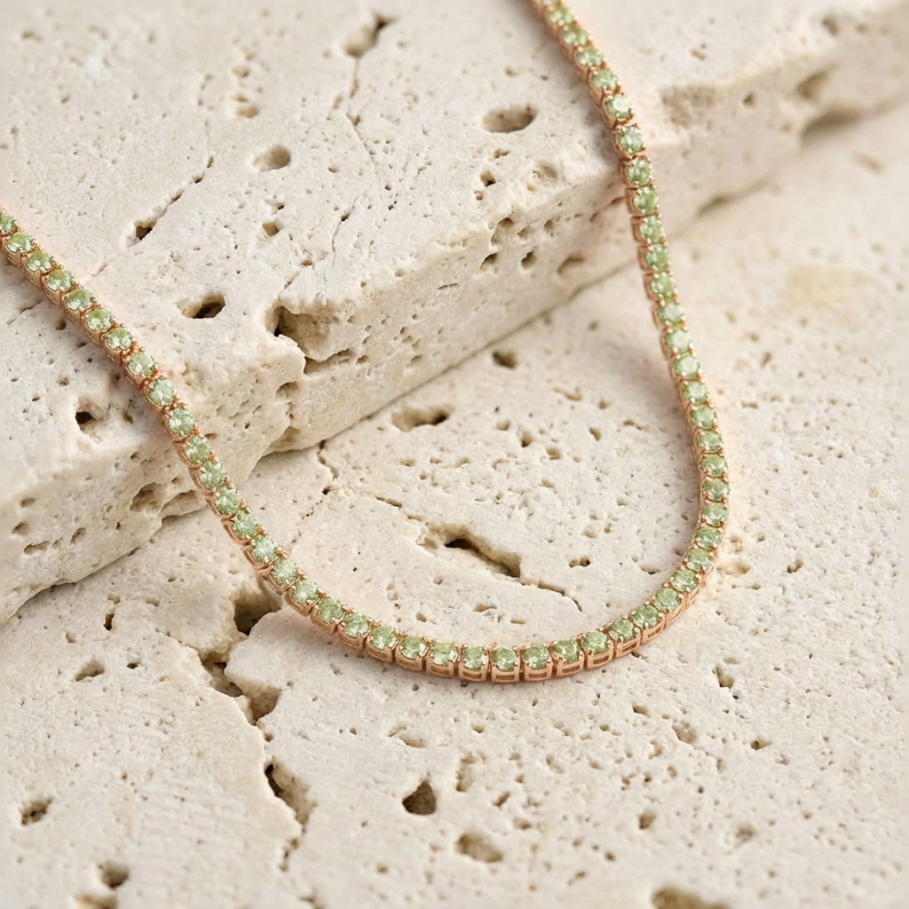 Midori Peridot Tennis Necklace clasp detail by SURI