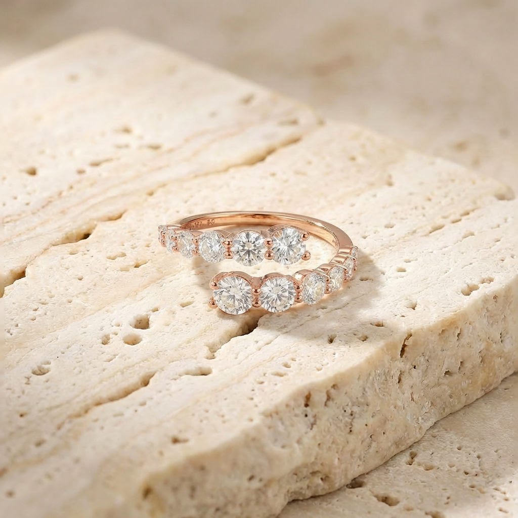 Vercelli Graduated Diamond Wrap Ring scale detail by SURI