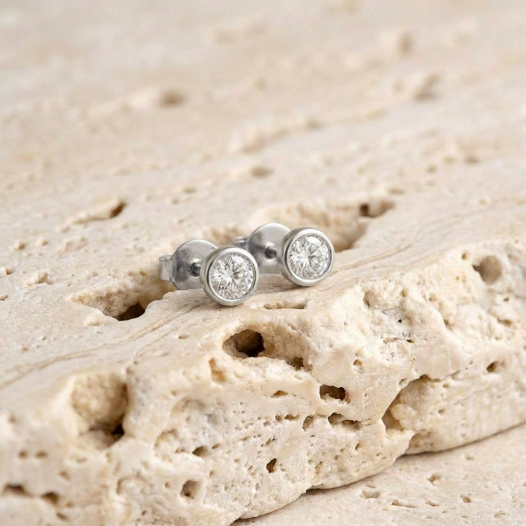 Hana Bezel Stud Earrings on-model styling by SURI