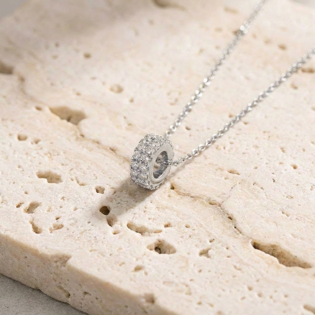 Umi Pave Rondelle Necklace styling detail by SURI