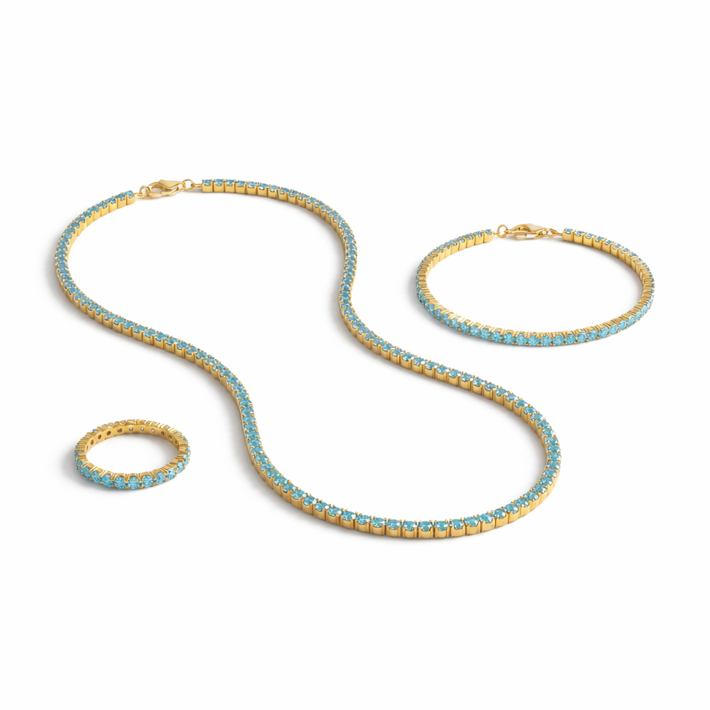 Serafina Aquamarine Tennis Trio Set in 10K yellow gold