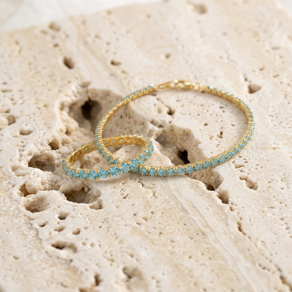 Serafina Aquamarine Tennis Duo Set Gold