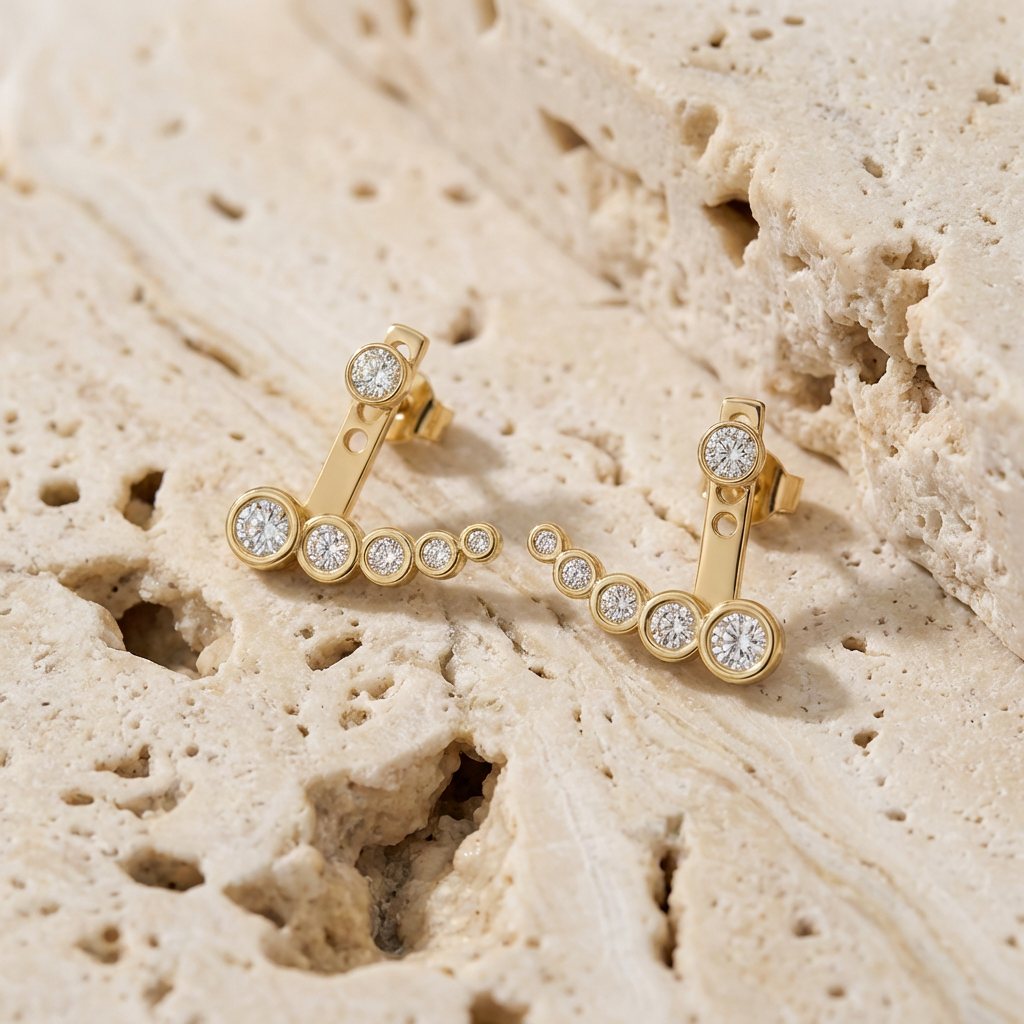Aika Bezel Climber Earrings finish detail by SURI