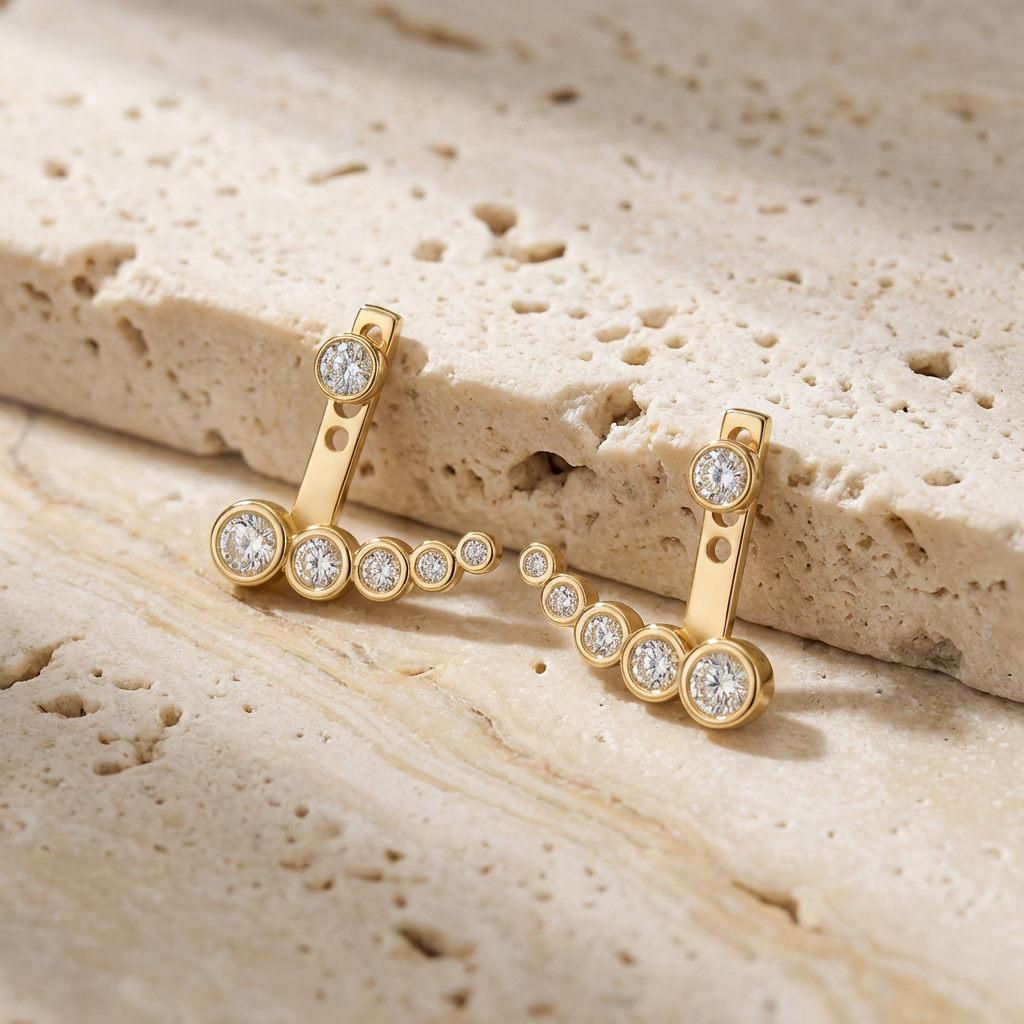 Aika Bezel Climber Earrings on-model styling by SURI