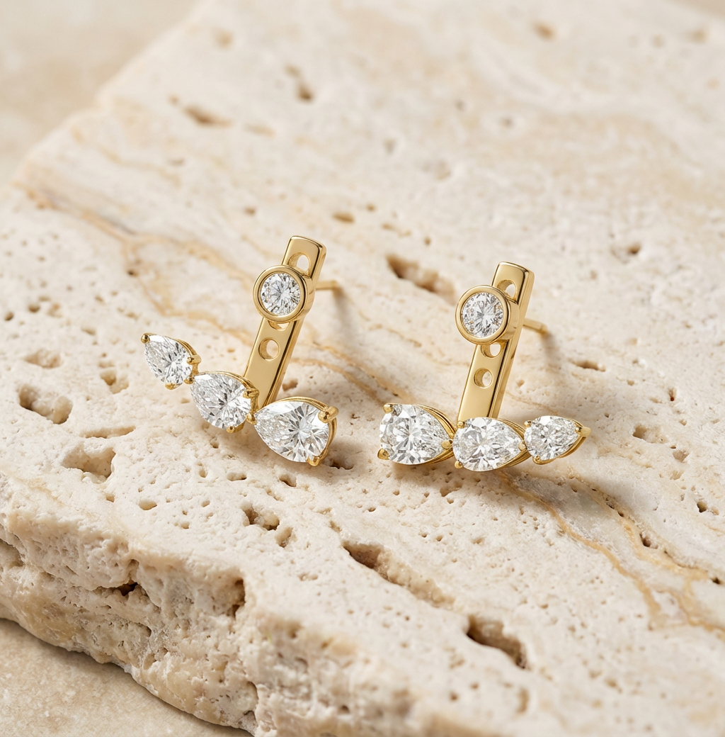 Etheria Marquise Pear Jacket Earrings finish detail by SURI