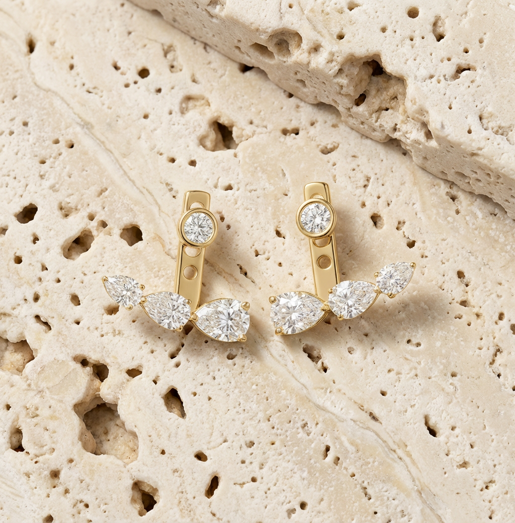 Etheria Marquise Pear Jacket Earrings clasp detail by SURI