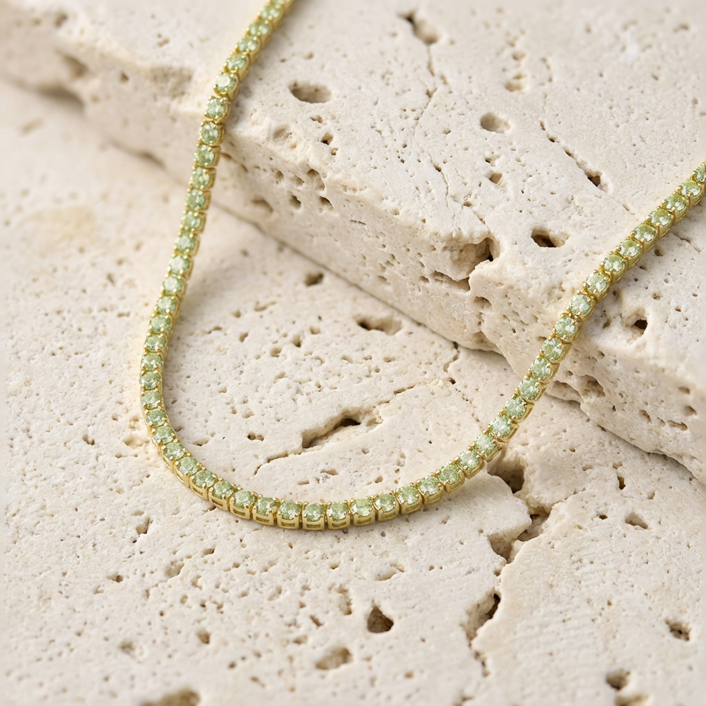Midori Peridot Tennis Necklace close-up detail by SURI