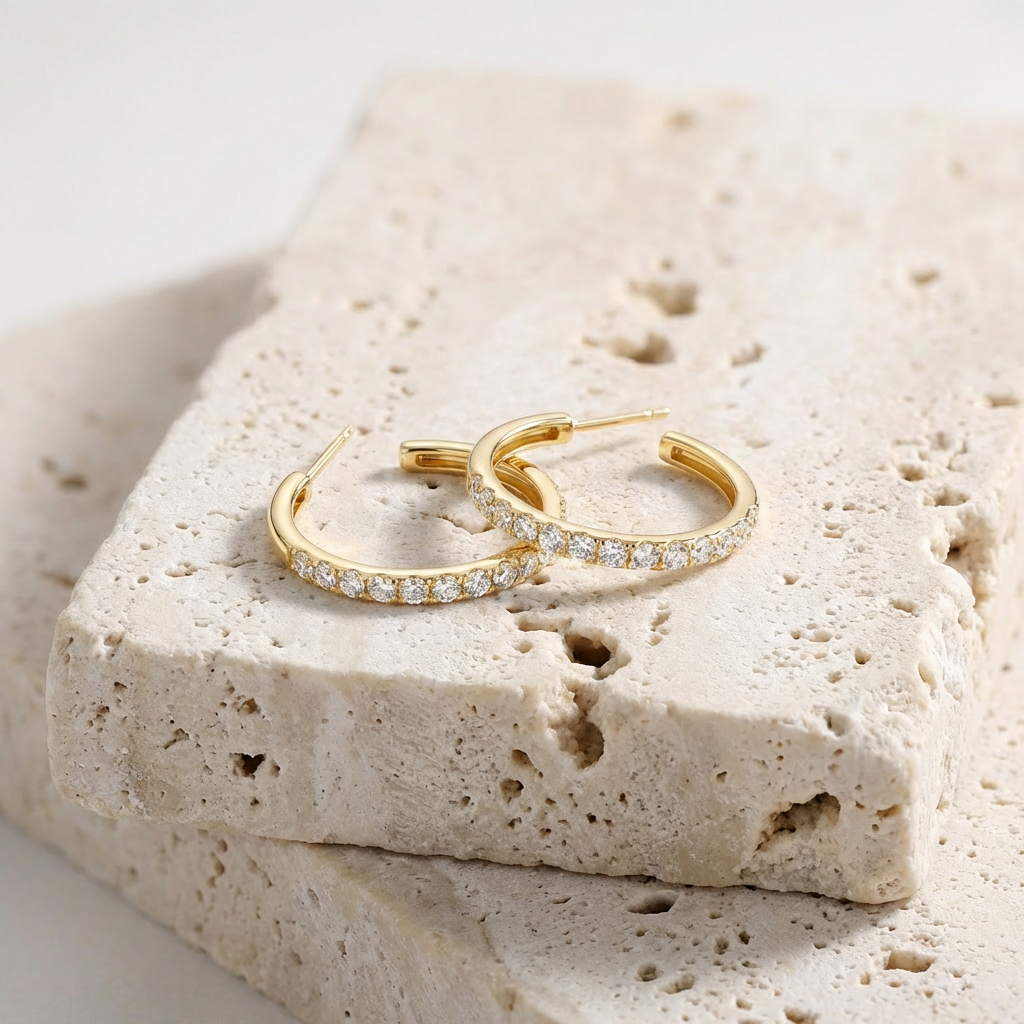 Mallorca Pave Hoop Earrings layering detail by SURI