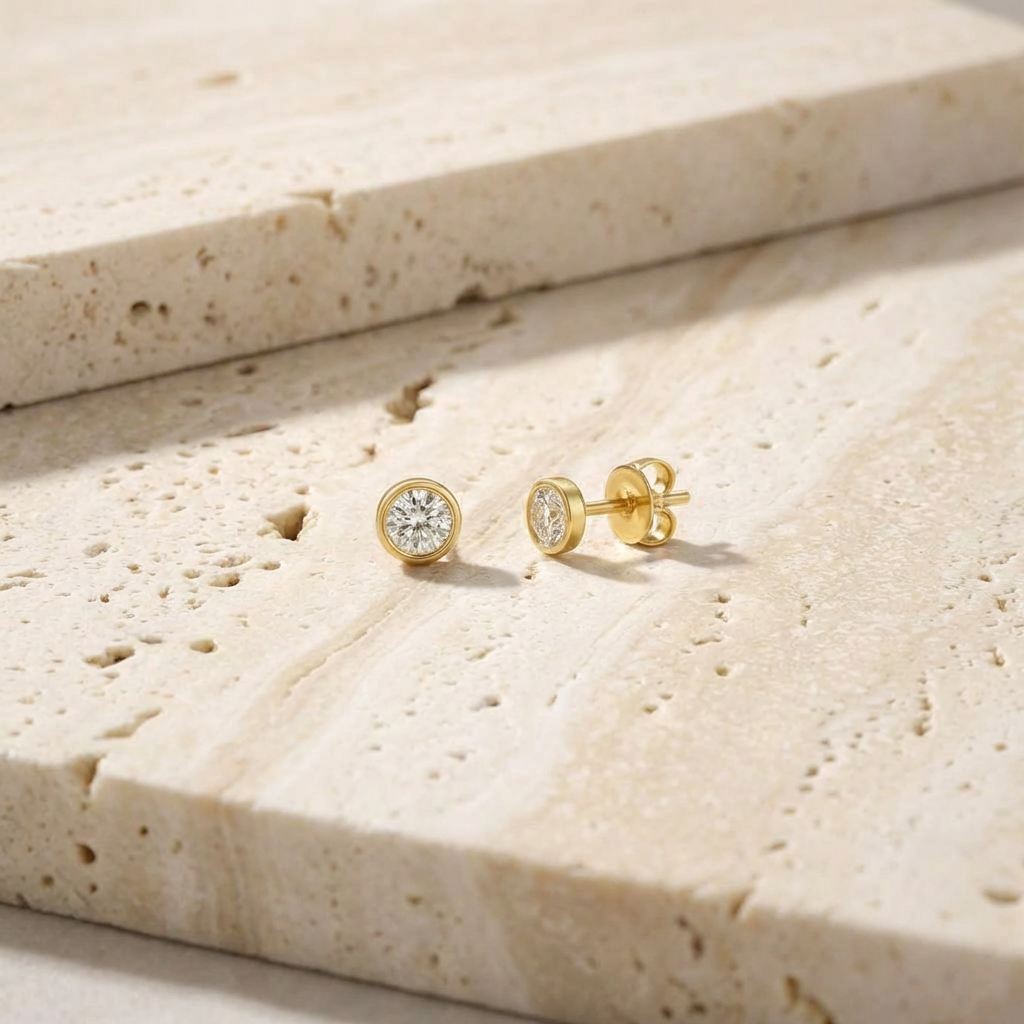 Hana Bezel Stud Earrings clasp detail by SURI