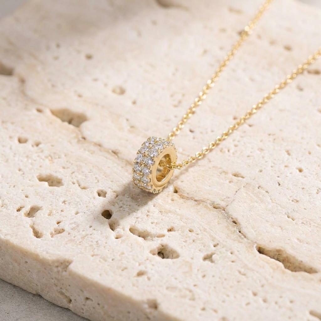 Umi Pave Rondelle Necklace finish detail by SURI