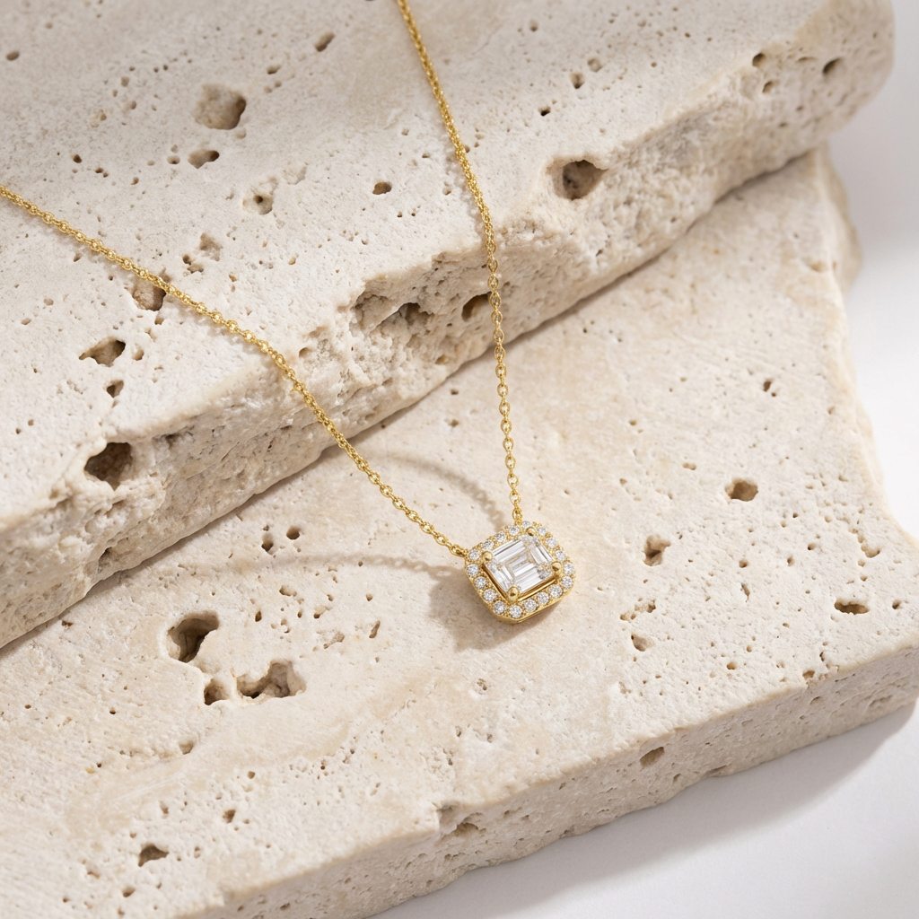 Mizu Pave Baguette Necklace close-up detail by SURI