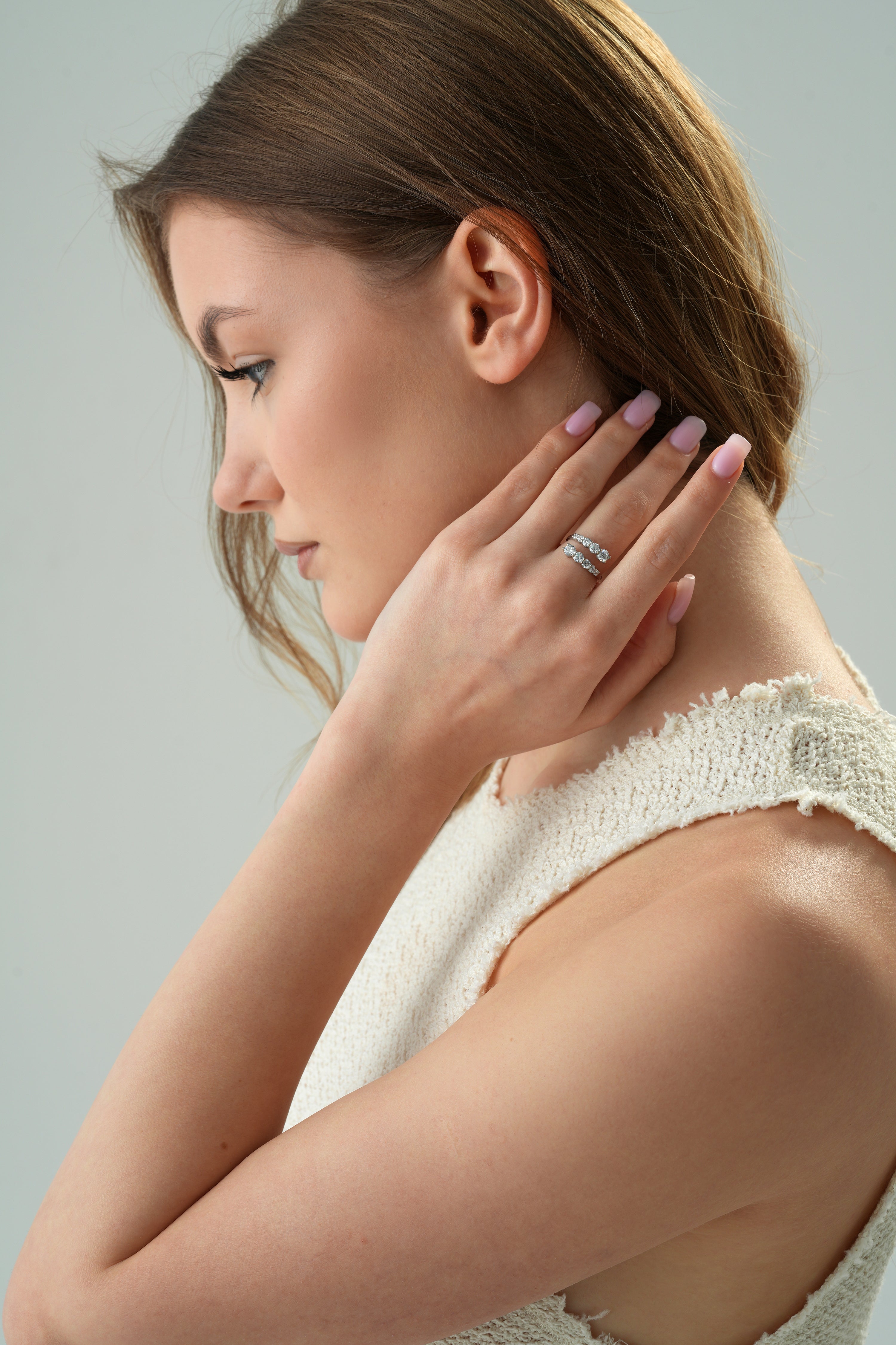 Vercelli Graduated Diamond Wrap Ring styling detail by SURI
