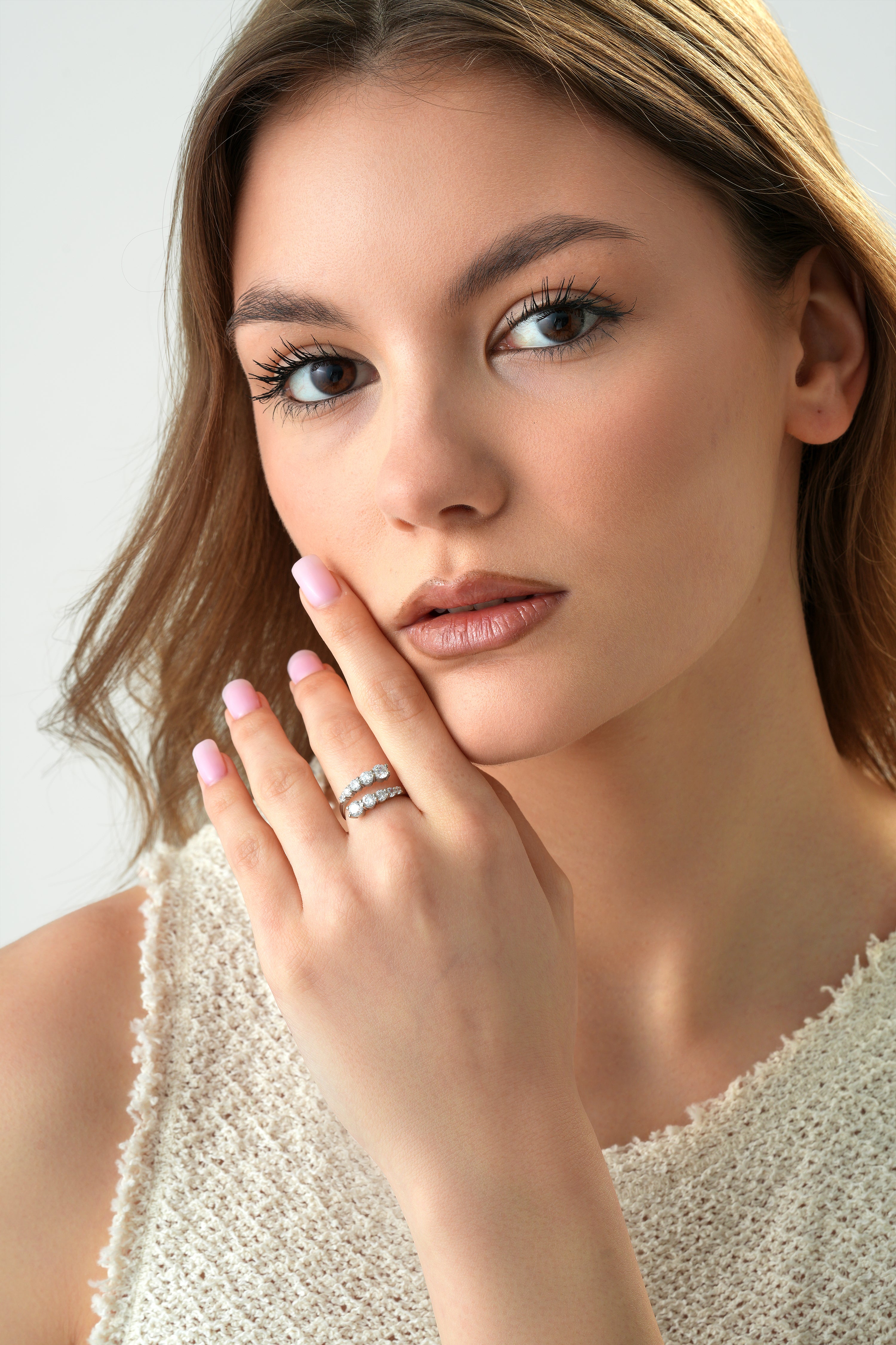 Vercelli Graduated Diamond Wrap Ring alternate angle by SURI