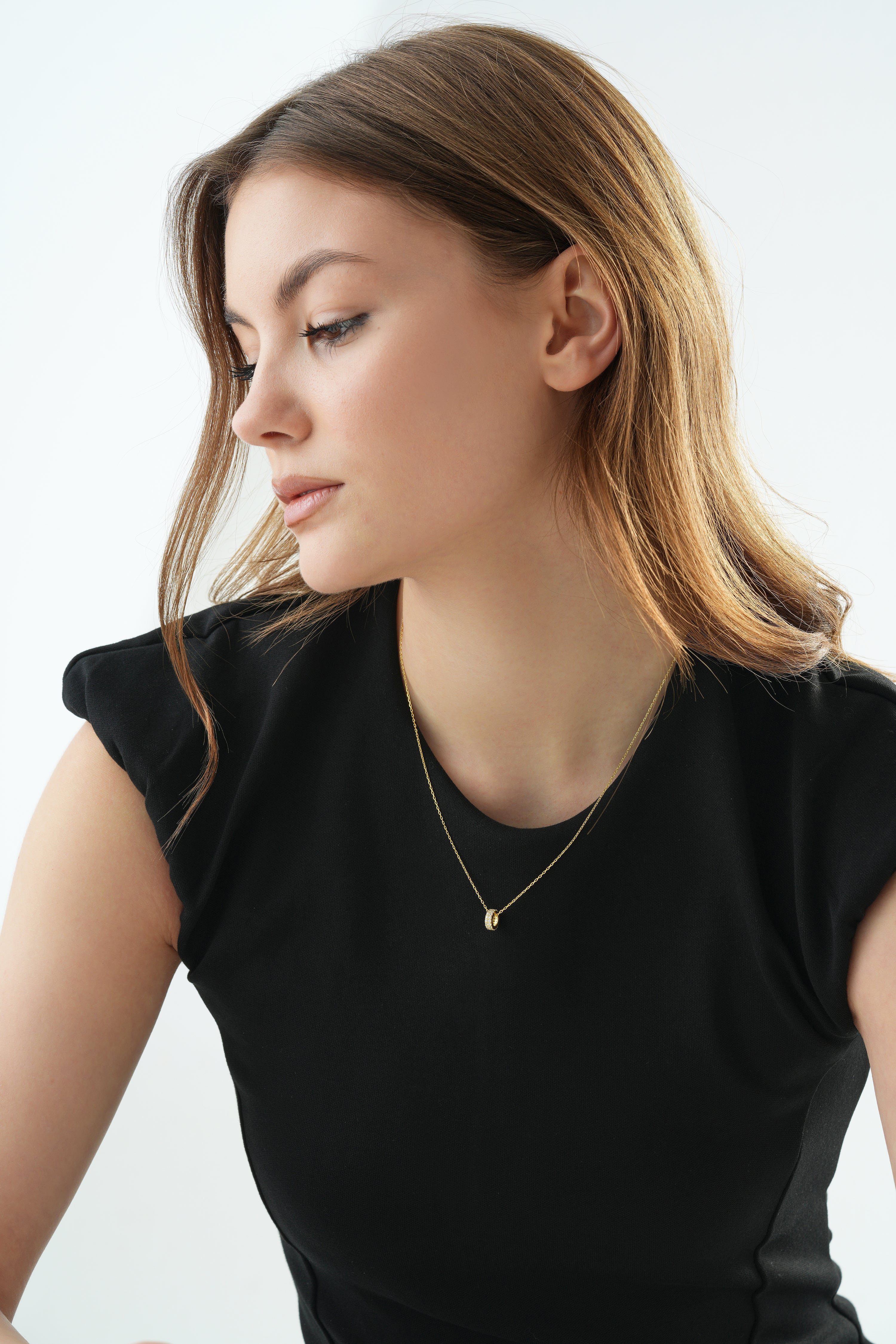 Umi Pave Rondelle Necklace close-up detail by SURI