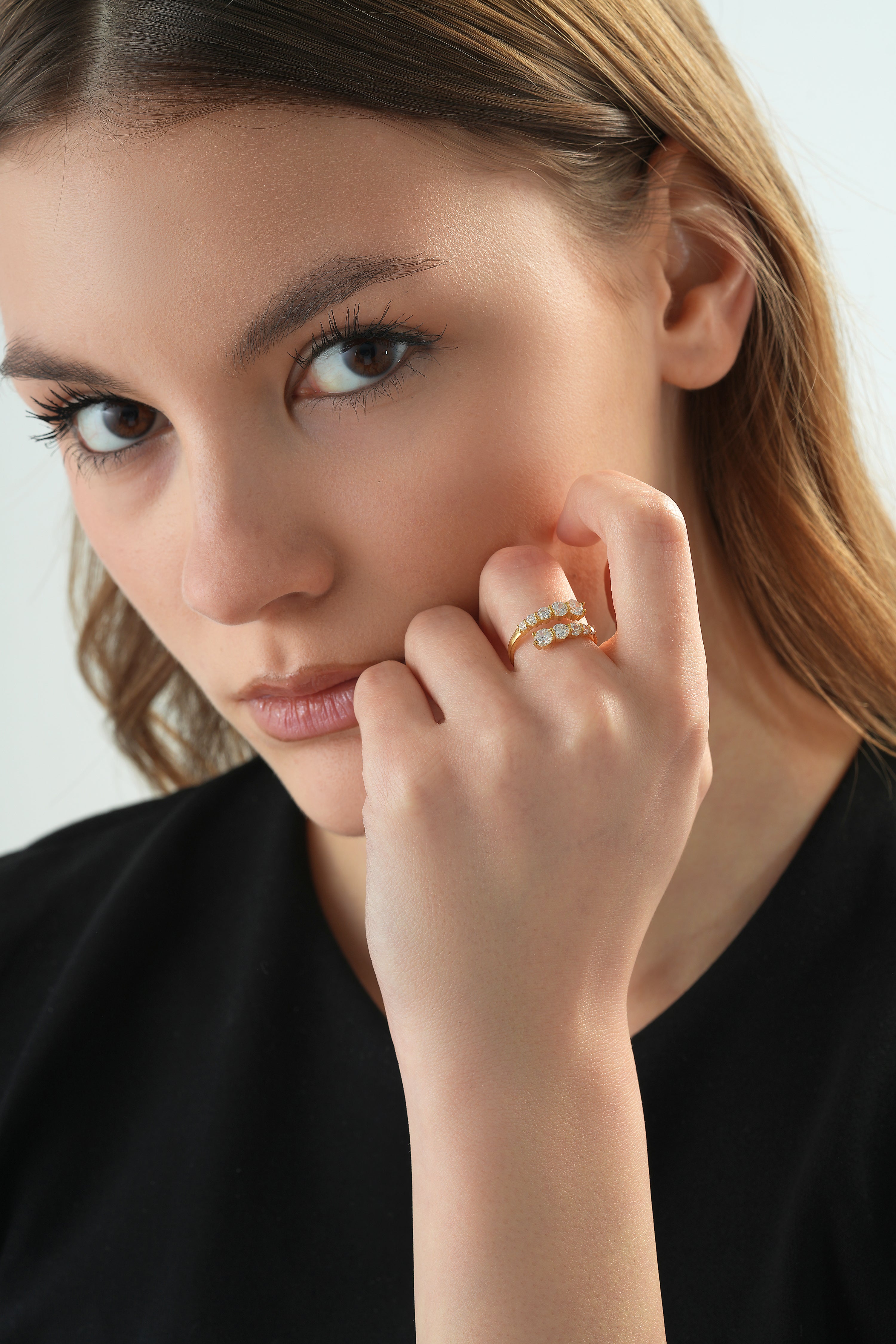 Vercelli Graduated Diamond Wrap Ring on-model styling by SURI