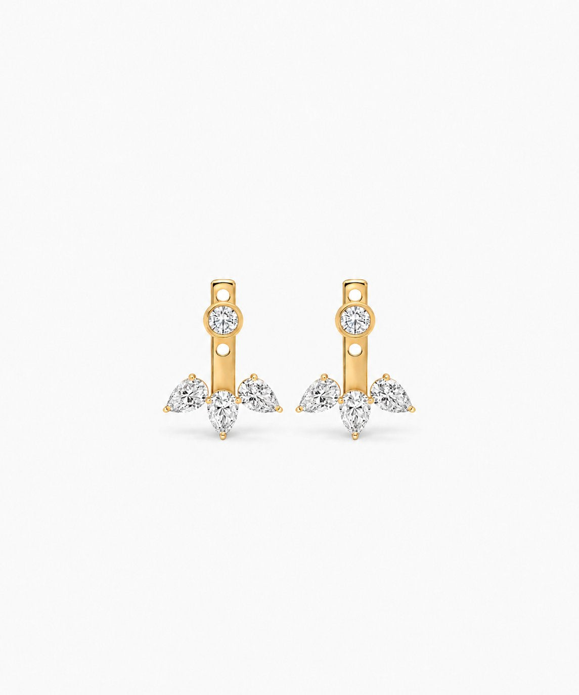 Amara Marquise Jacket Earrings — Yellow Gold on white background