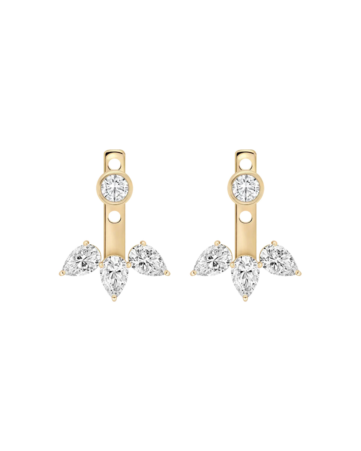 Amara Marquise Jacket Earrings in gold on white background