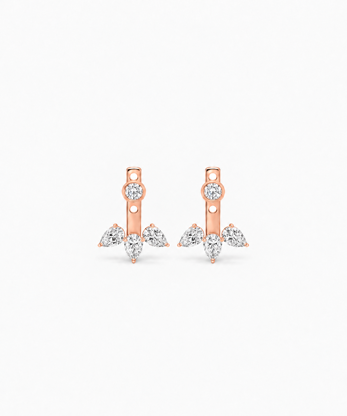 Amara Marquise Jacket Earrings — Rose Gold on white background