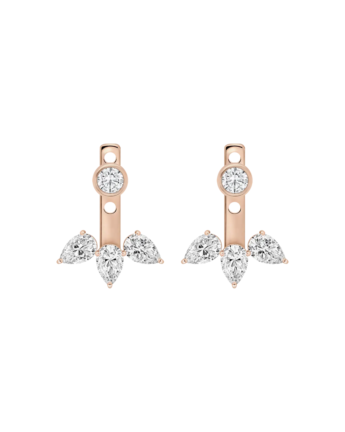 Amara Marquise Jacket Earrings in rose gold on white background