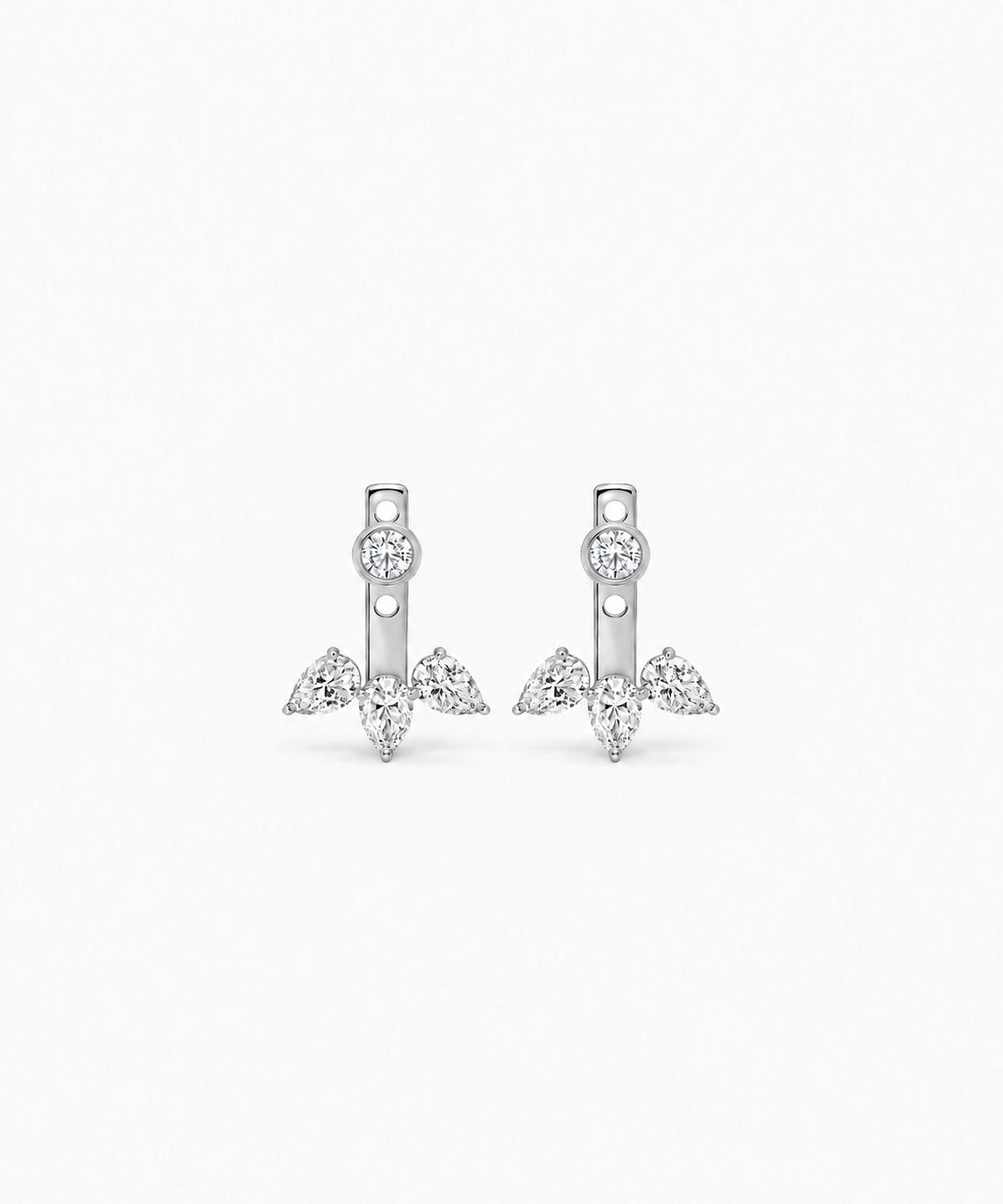 Amara Marquise Jacket Earrings — Silver on white background