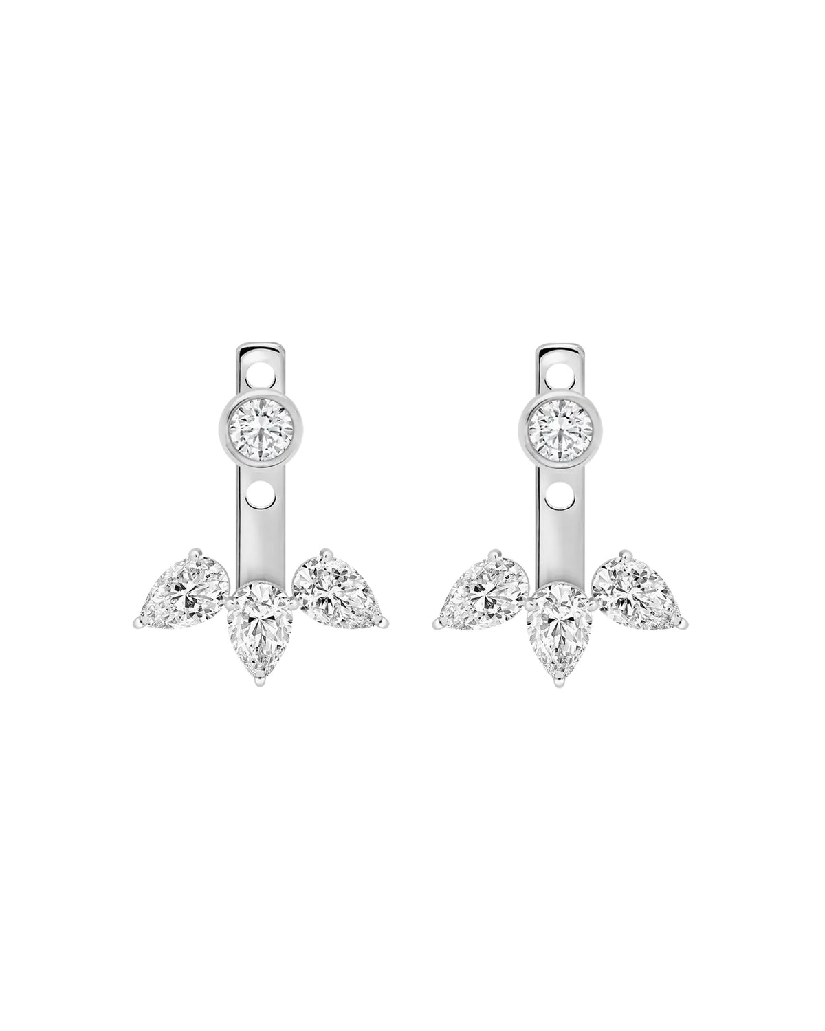 Amara Marquise Jacket Earrings in silver on white background