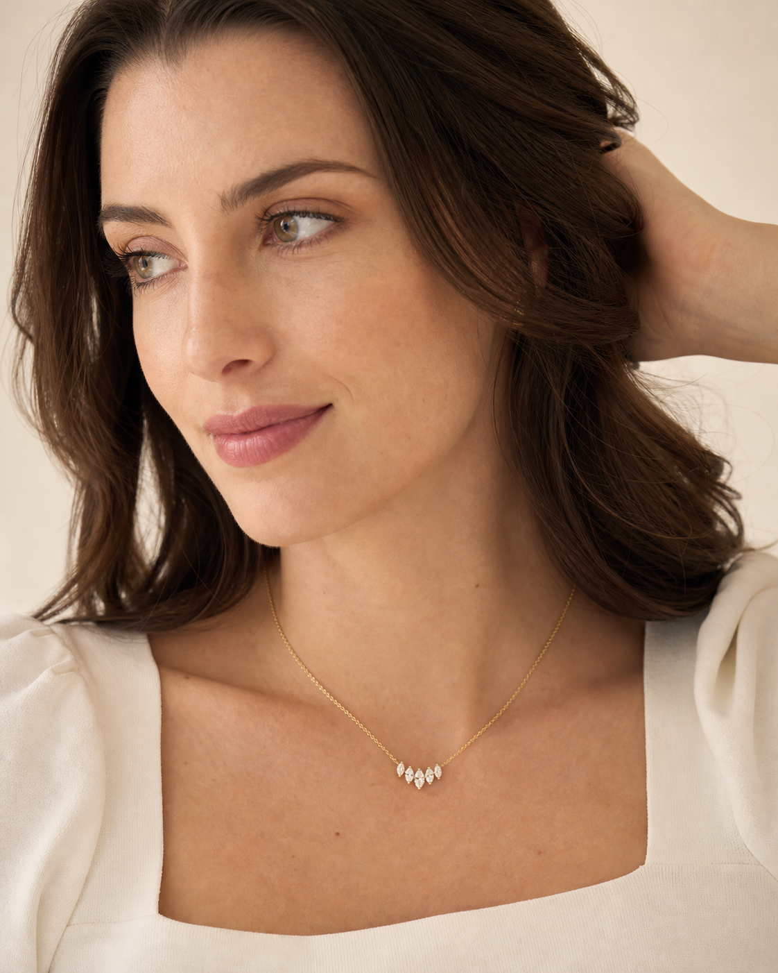 Aurora Marquise Pendant Necklace in gold on model
