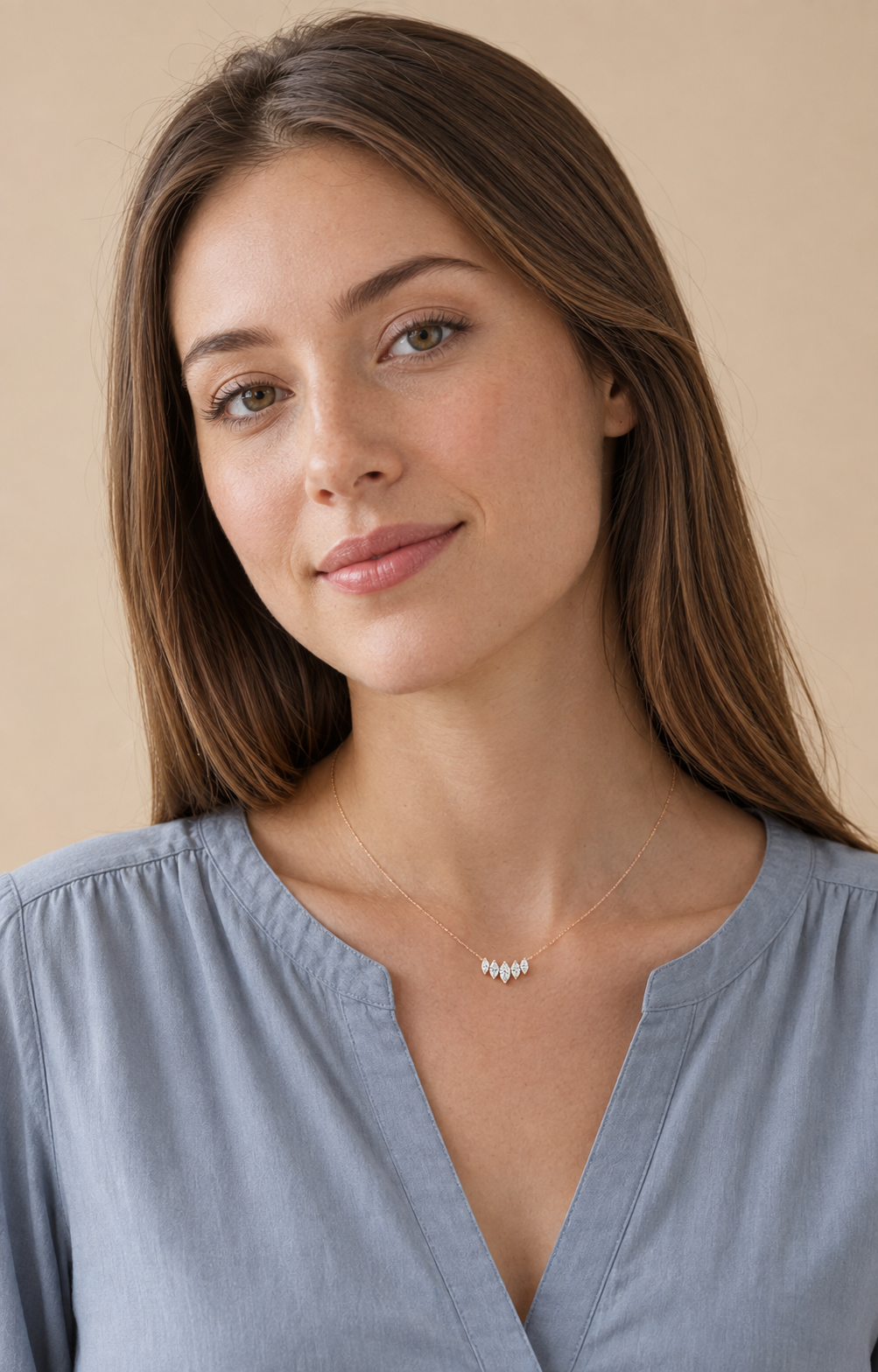 Aurora Marquise Pendant Necklace in rose gold on model