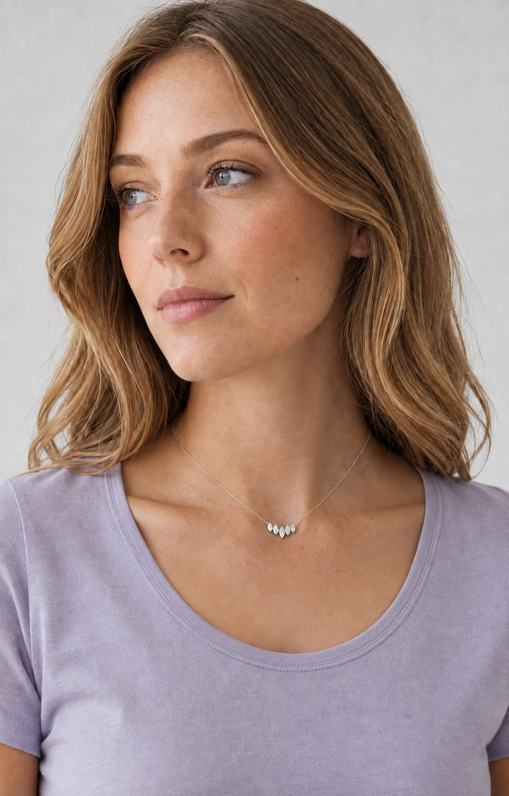 Aurora Marquise Pendant Necklace in silver on model