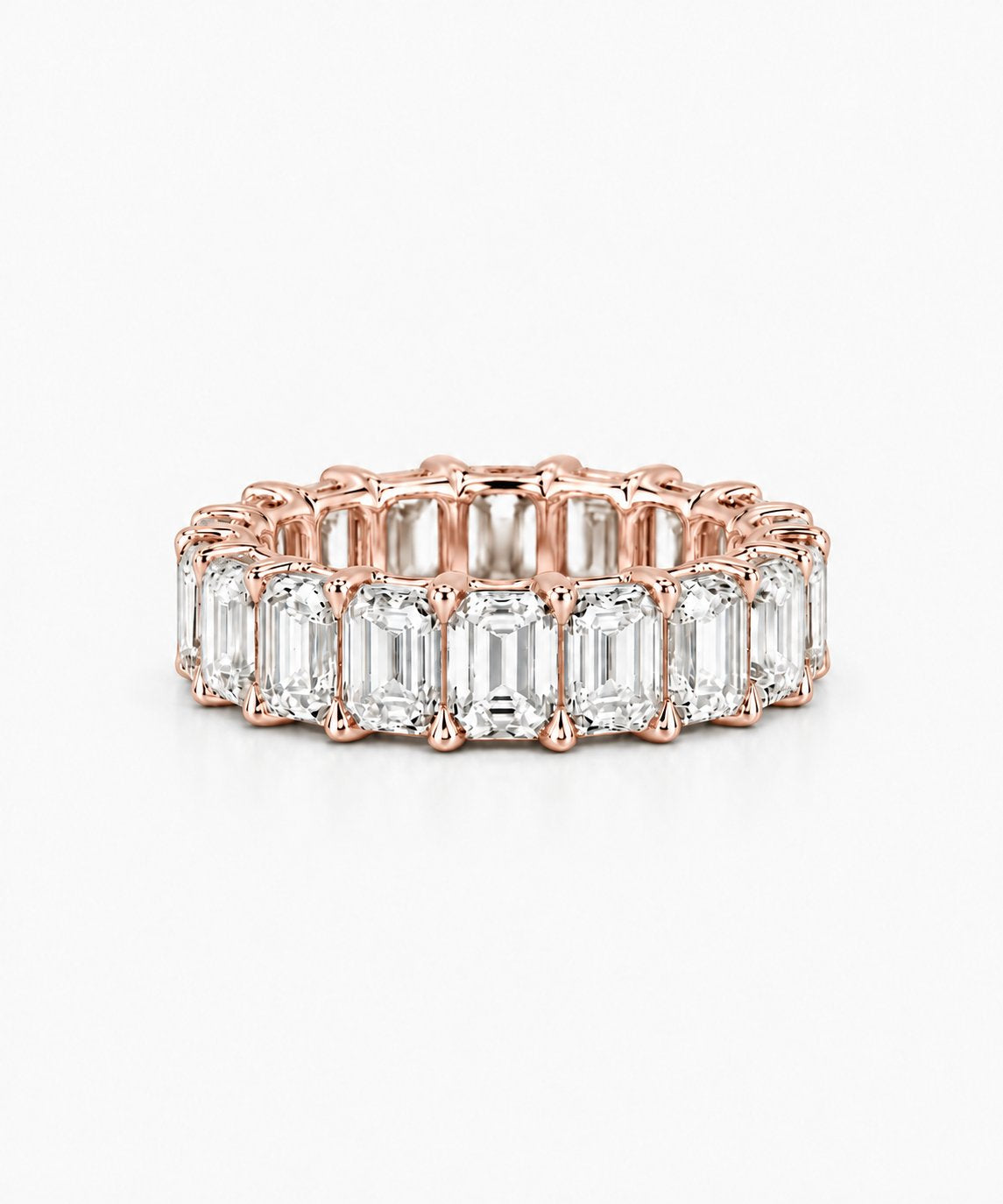 Aveline Emerald-Cut Eternity Ring — Rose Gold on white background