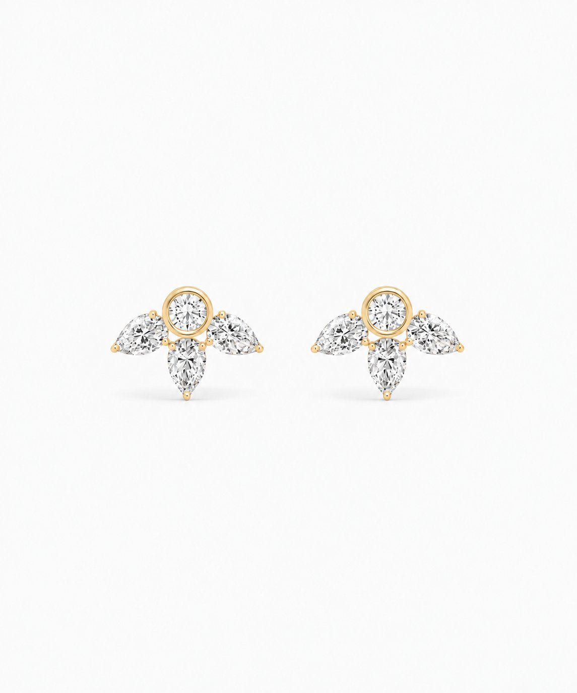 Camille Pear-Cut Stud Earrings — Yellow Gold on white background