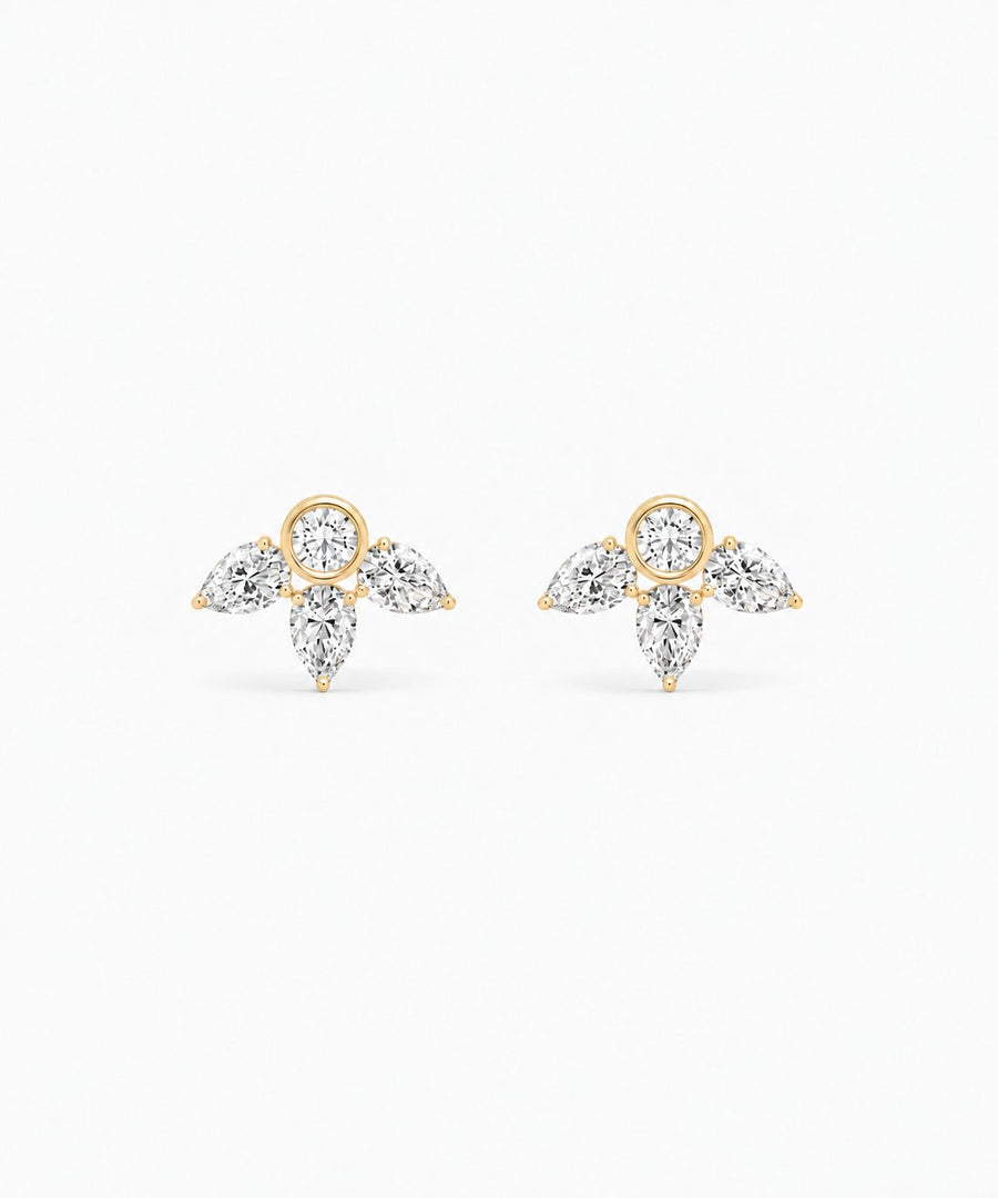 Camille Pear-Cut Stud Earrings — Yellow Gold on white background