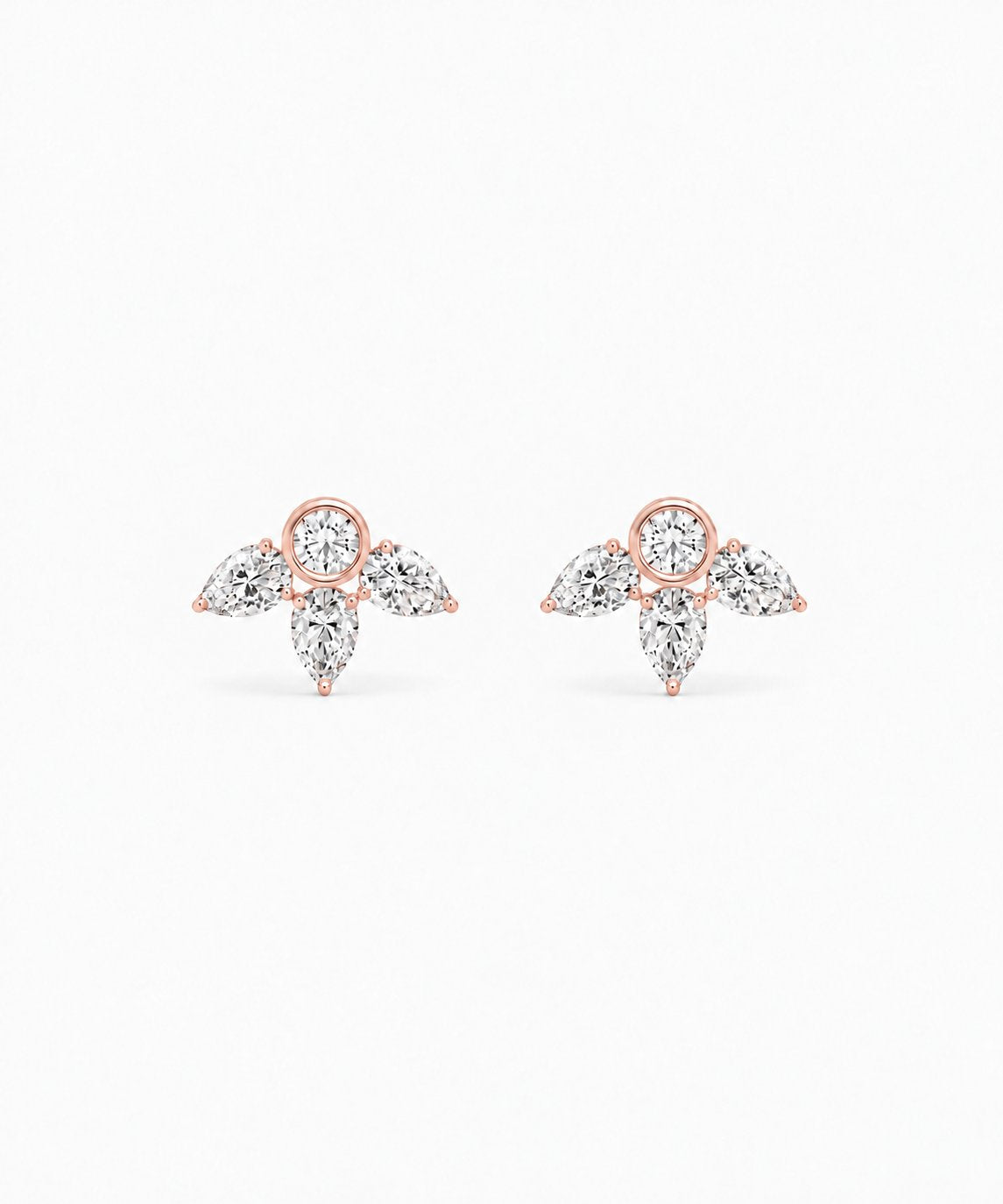 Camille Pear-Cut Stud Earrings — Rose Gold on white background
