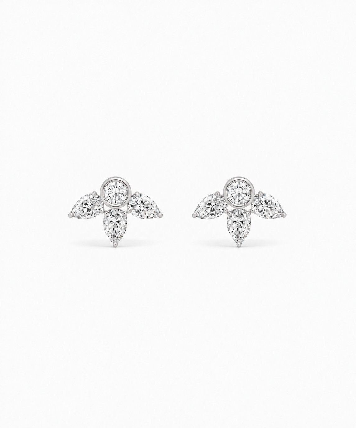 Camille Pear-Cut Stud Earrings — Silver on white background